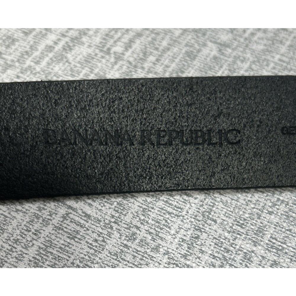 Banana Republic Black Leather Belt Men’s Small USA Rectangular Silver Buckle - Picture 2 of 7